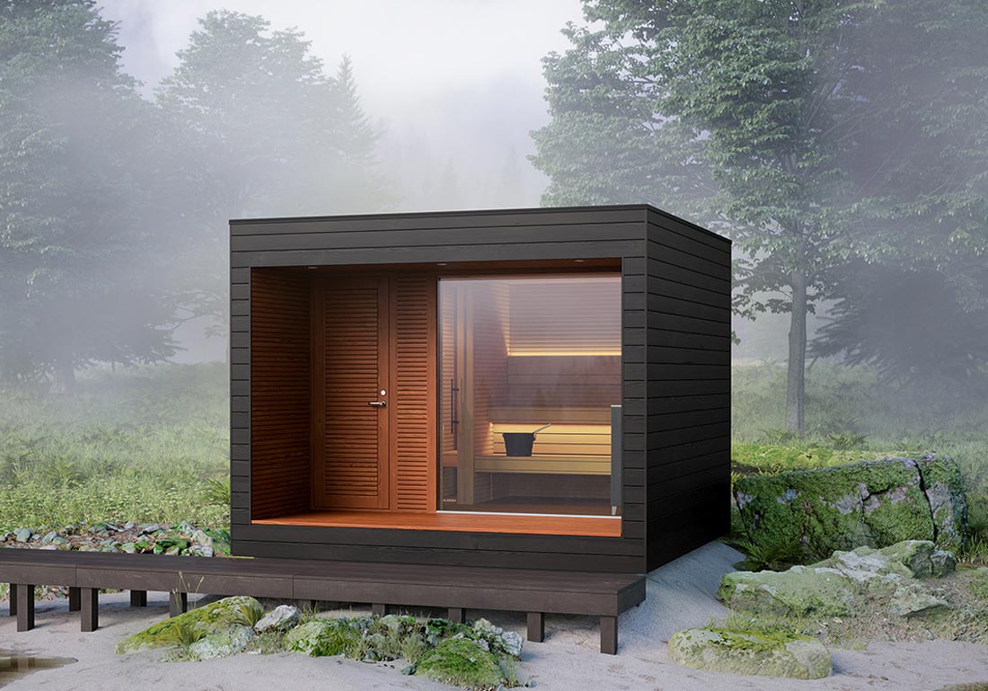 sauna extérieur design noir